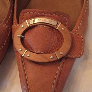 Prada Logo Loafers Slip-on Leather  38.5